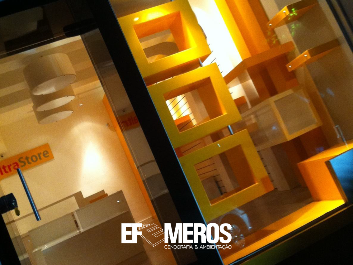 Ambientação, Arquitetura, Mobiliario loja, Fachada ACM, Sinalização